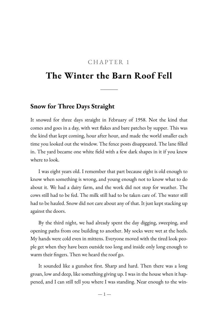 The opening page of chapter 1 of the sample memoir