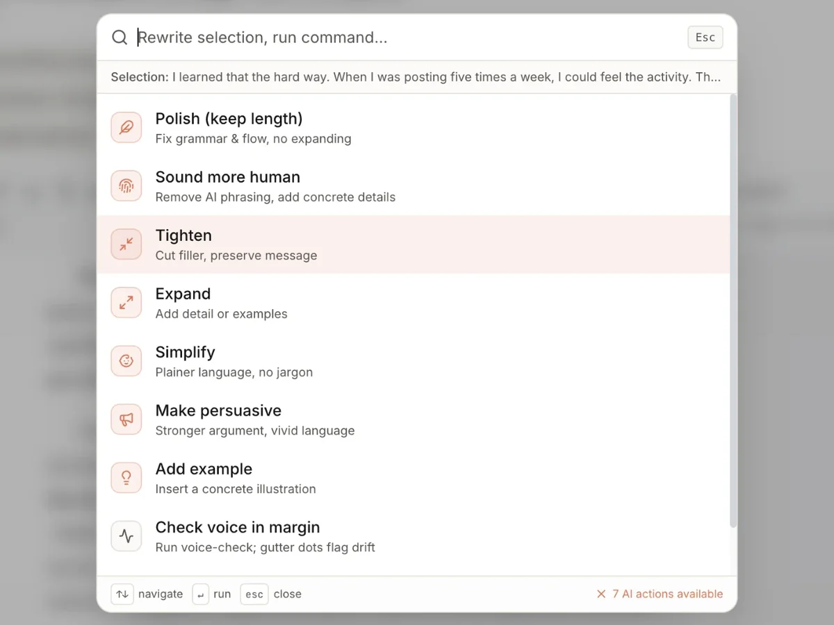 The Ask AI menu on a selected passage