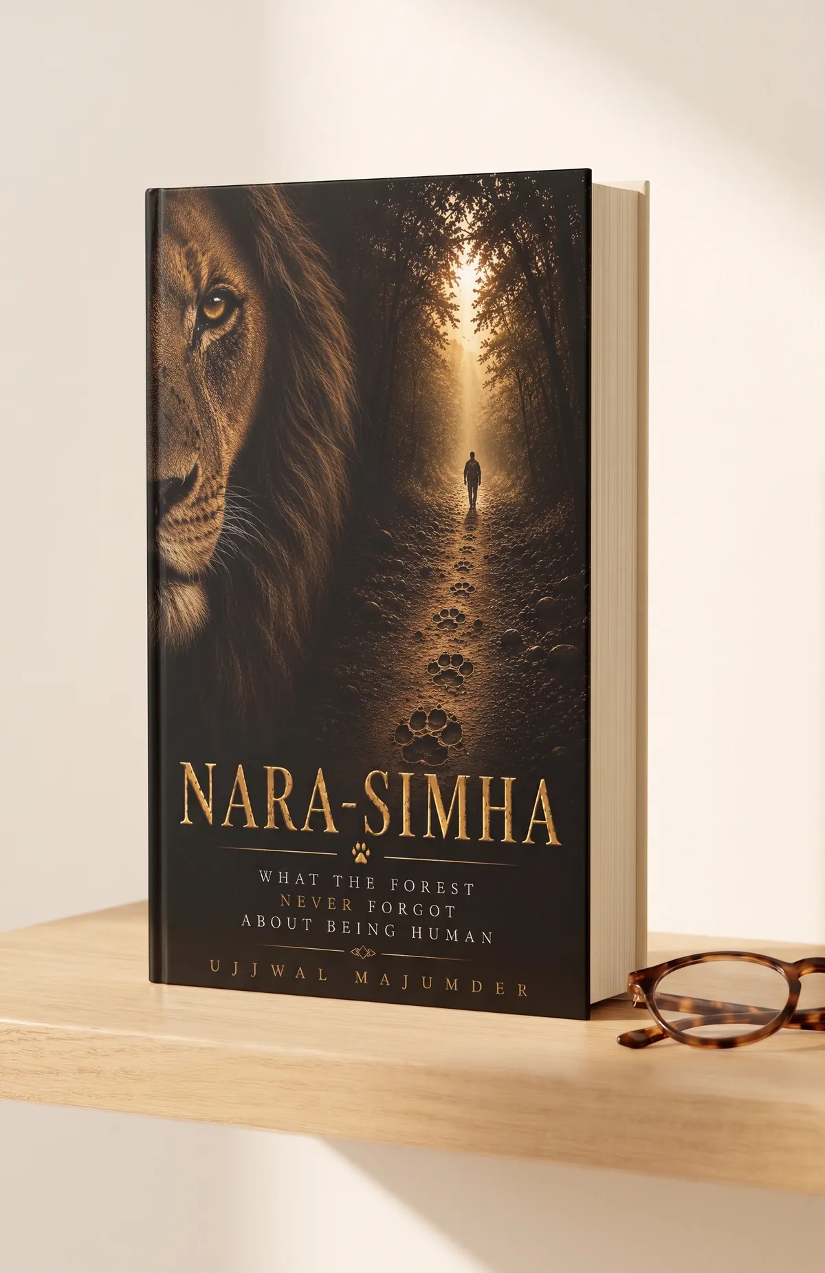 Gedrucktes Exemplar von Nara-Simha von Ujjwal Majumder, stehend in einem Regal