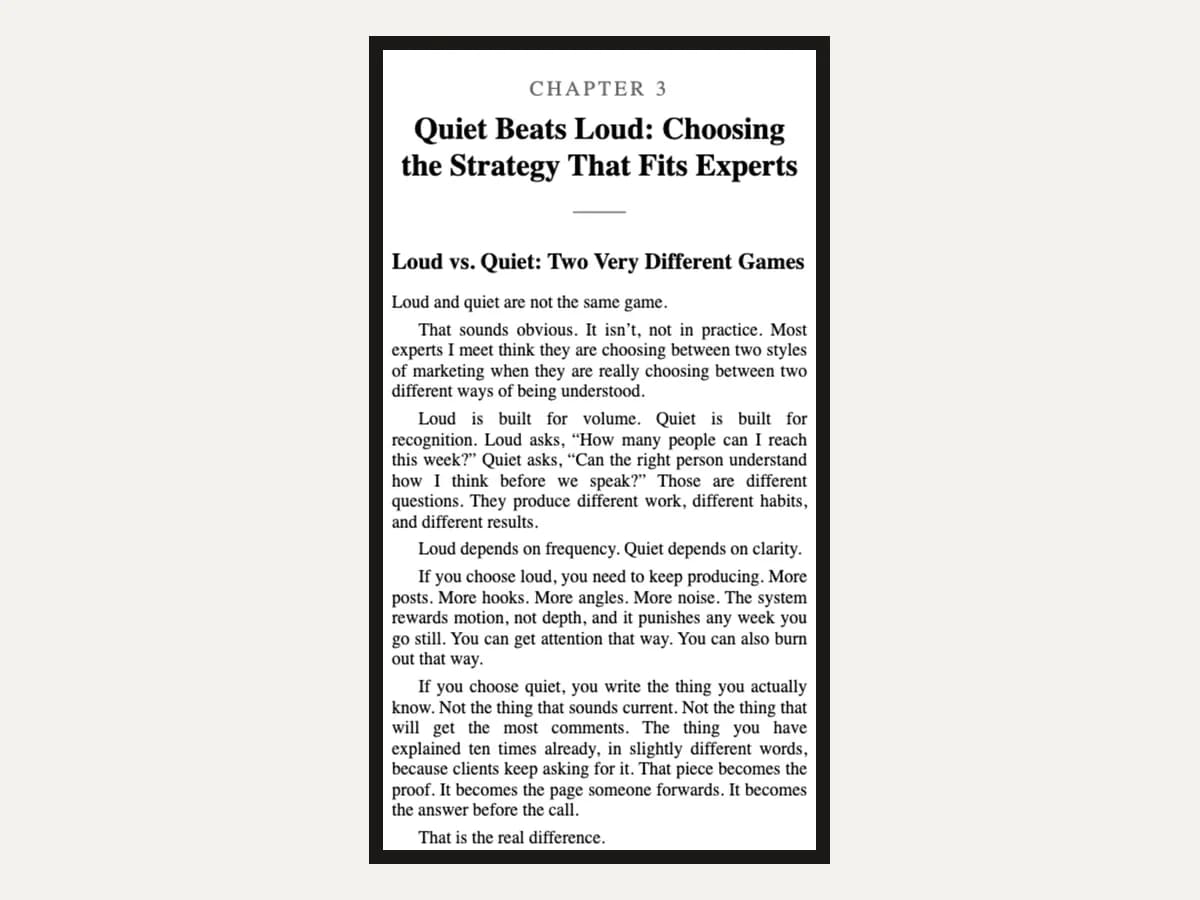 Chapter 3 of the sample EPUB at phone width