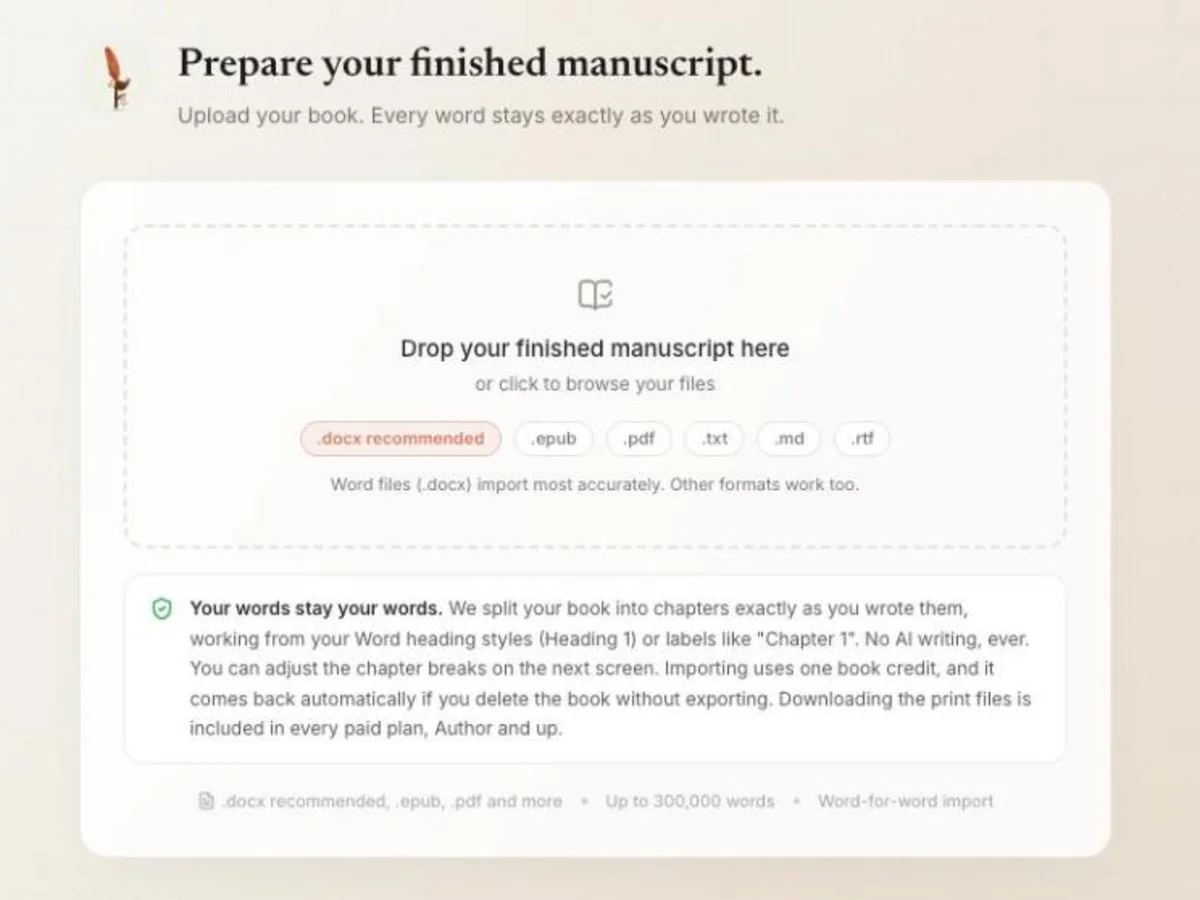 The upload screen for a finished manuscript