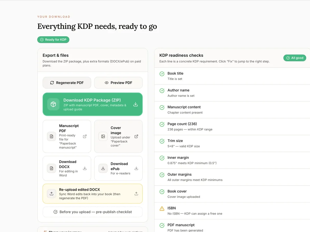 The download screen with the KDP checks passed