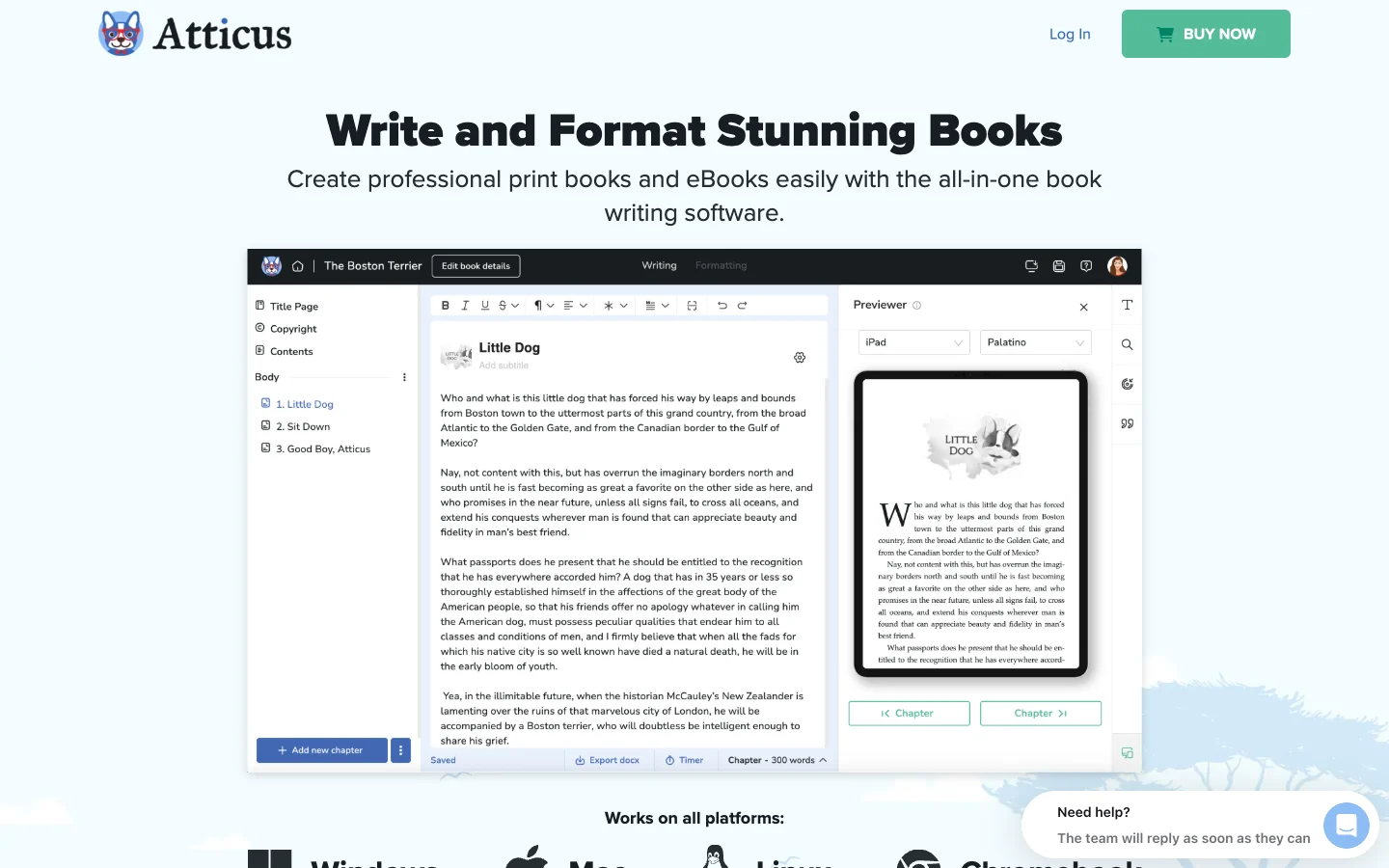 Atticus homepage: write and format stunning books