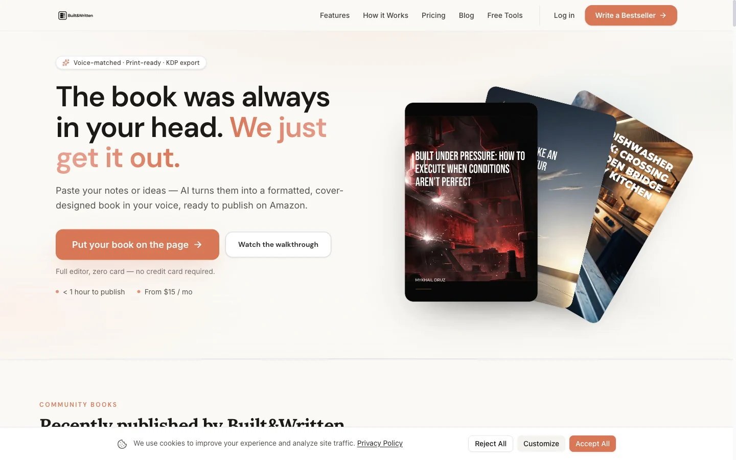 Built&Written homepage: turn existing content into a coaching book
