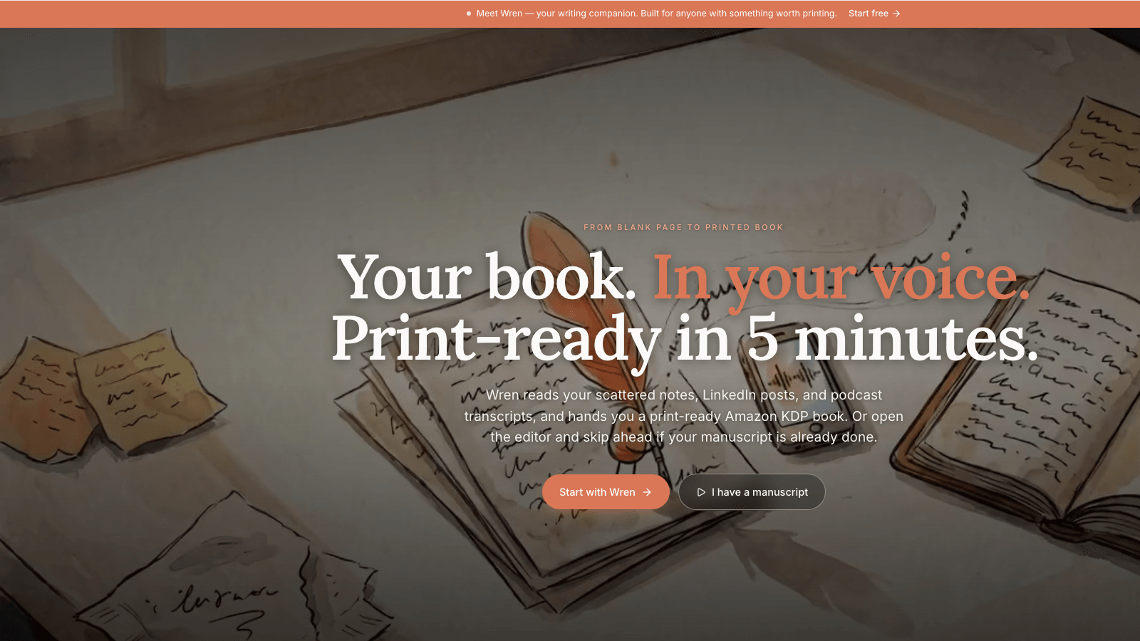 Built&Written homepage showing the content-to-book assembly workflow for coaches and entrepreneurs