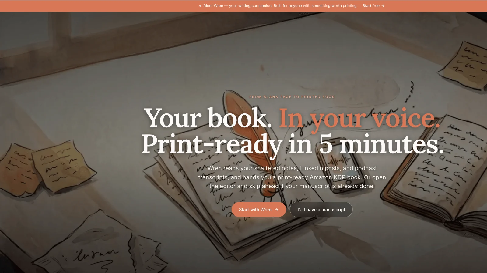 Built&Written homepage showing the content-to-book assembly workflow for coaches and entrepreneurs