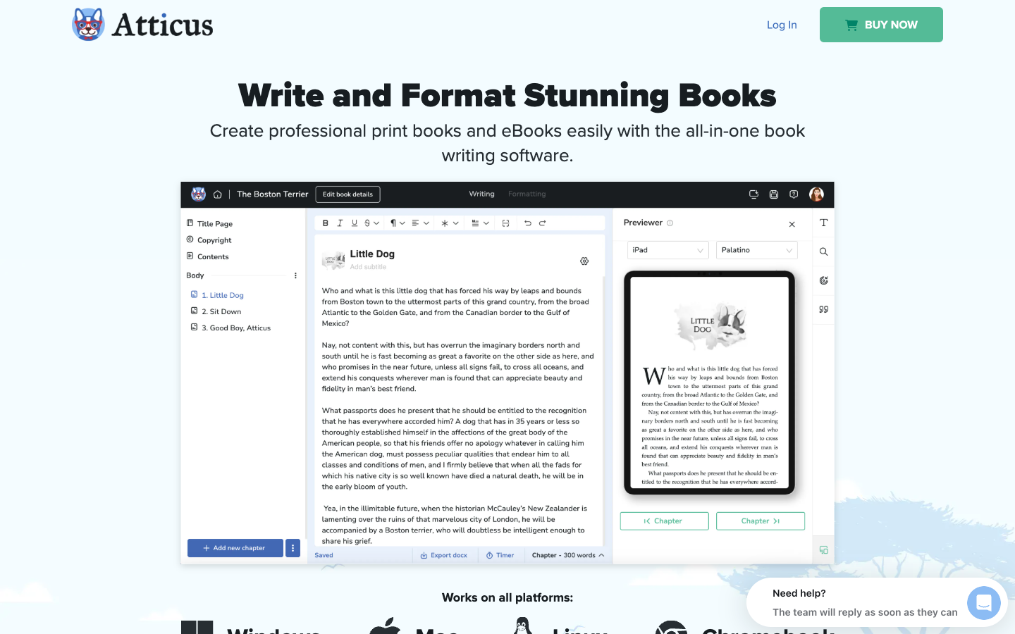 Atticus homepage: write and format stunning books
