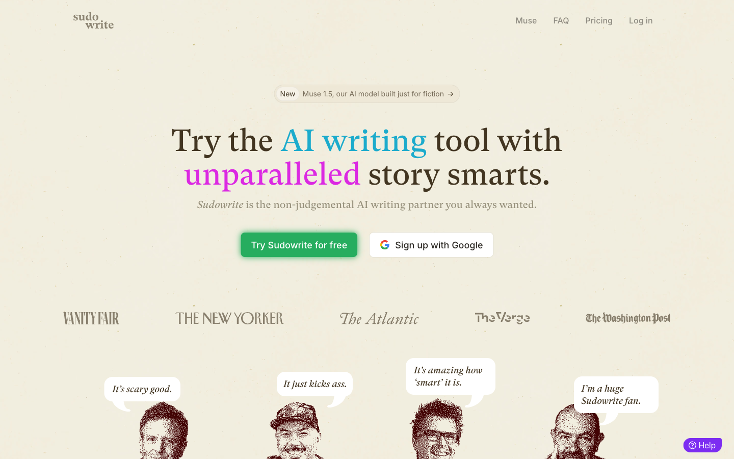 Sudowrite homepage: AI writing tool with unparalleled story smarts