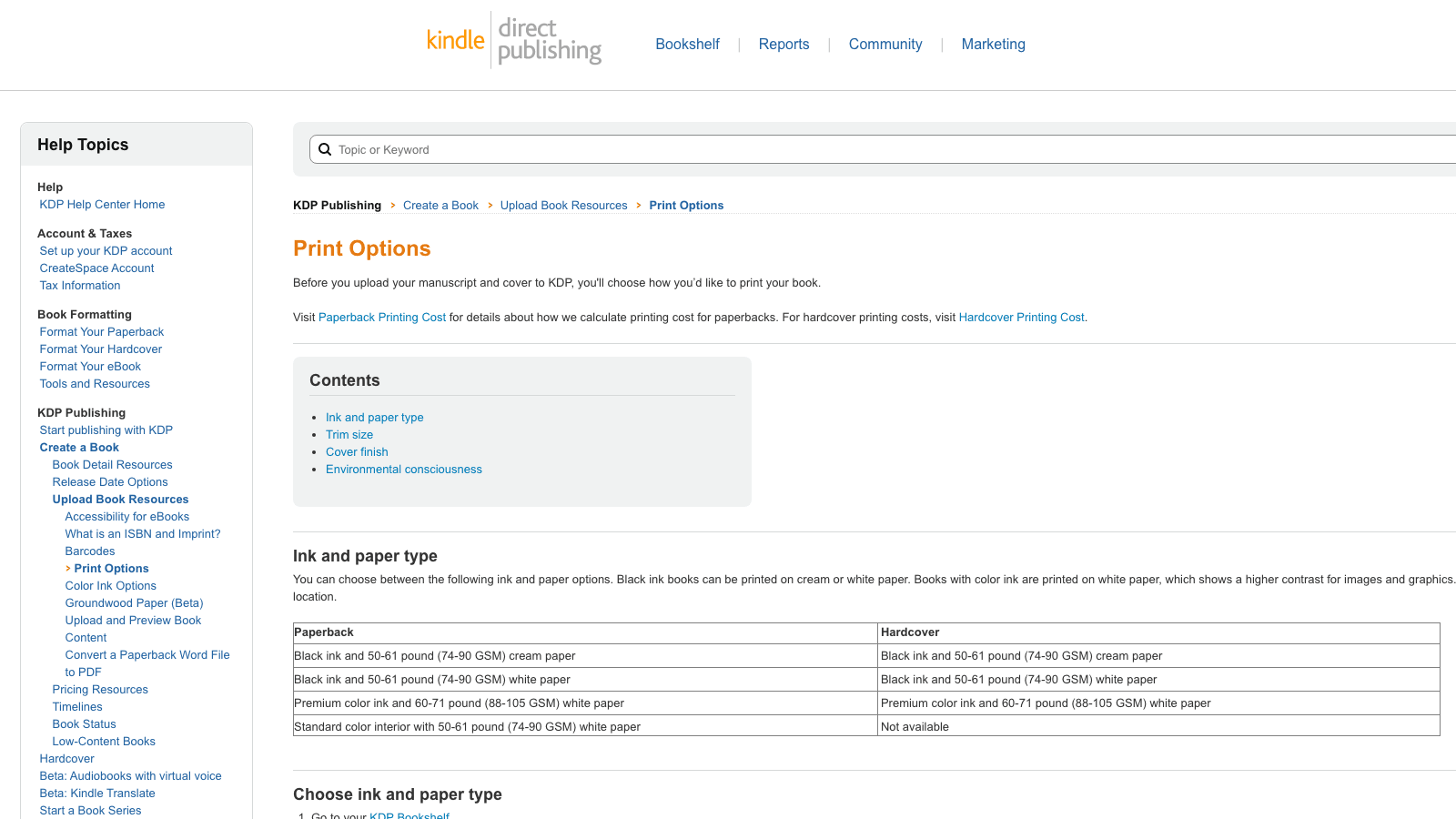 Amazon KDP help center page showing the official paperback formatting specifications coaches must meet to publish on Kindle Direct Publishing