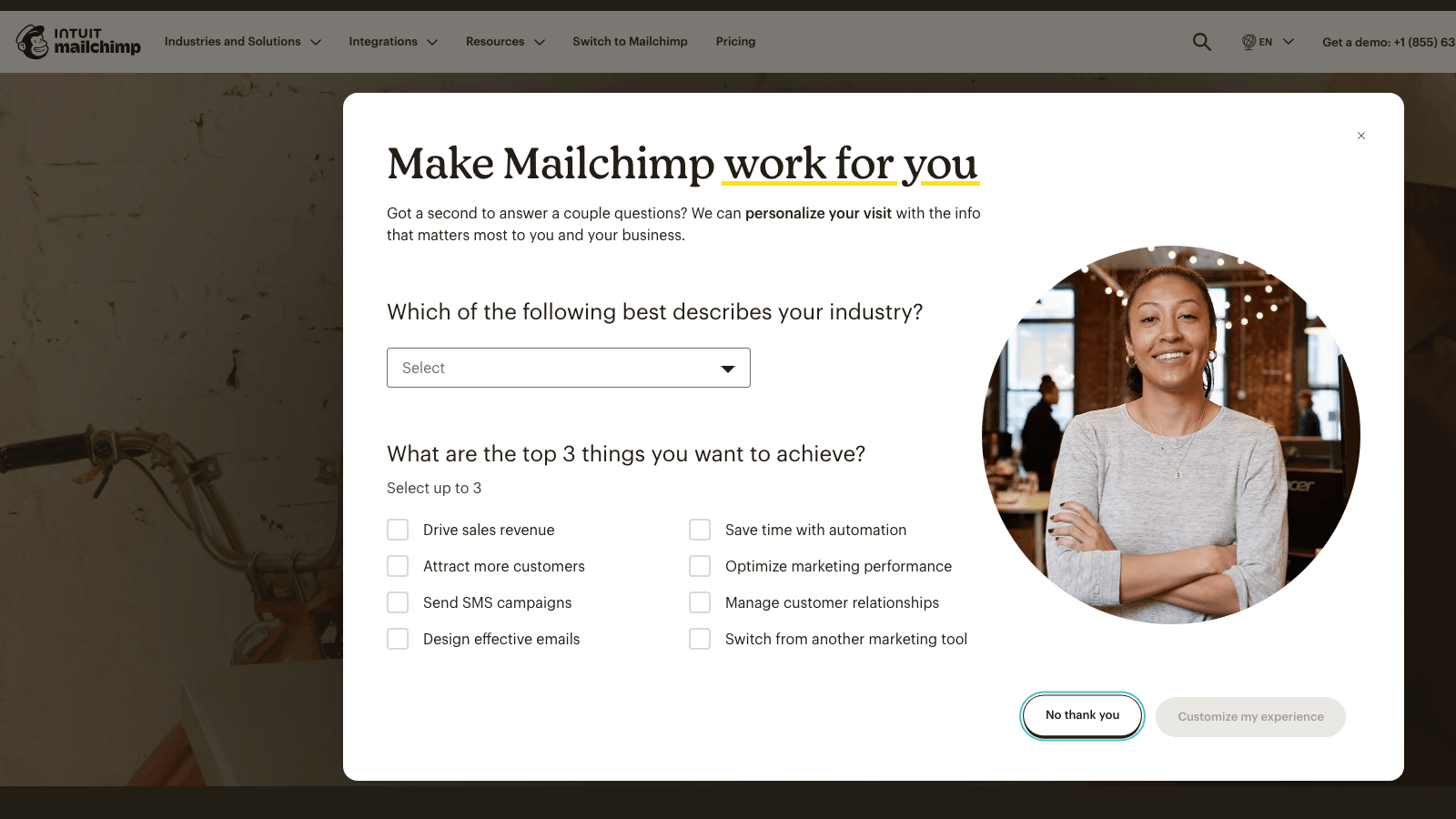 Mailchimp homepage showing email marketing dashboard for managing coaching email lists