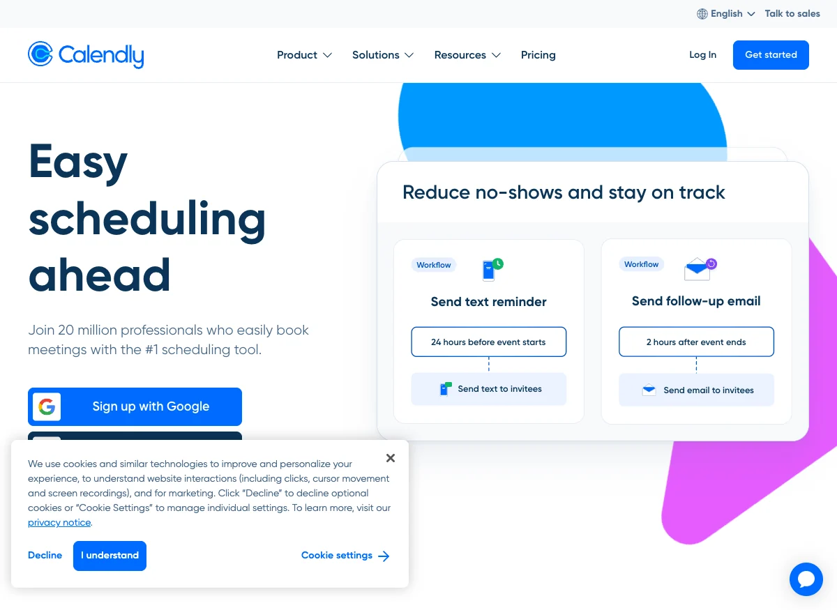 Calendly homepage: easy scheduling for one-on-one calls