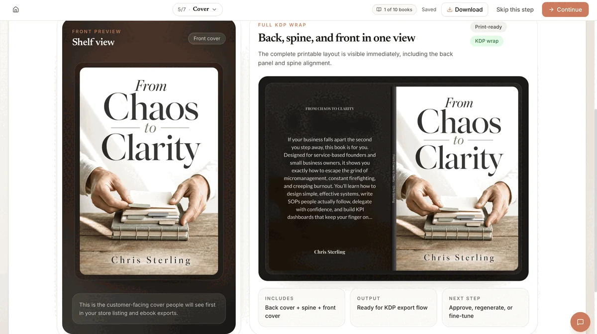 A print-ready cover in Built&amp;Written showing the front, back, and spine in one wrap view