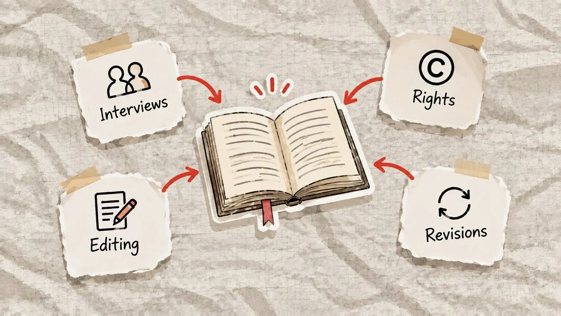 Four line items on a ghostwriting quote: interview hours, length, research, and rights