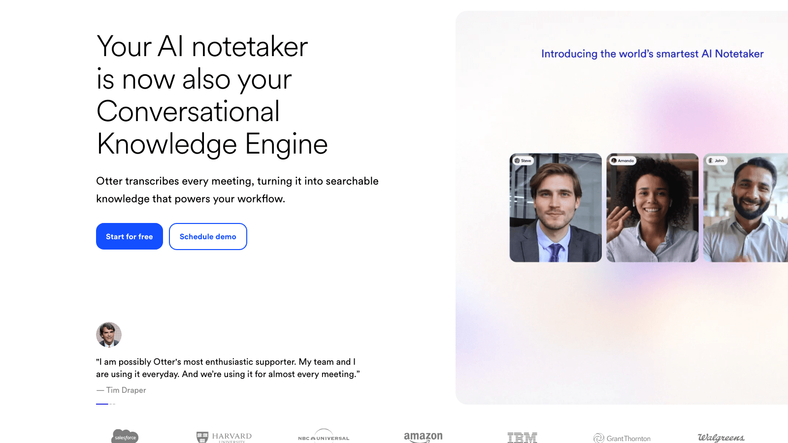 Otter.ai transcription tool homepage