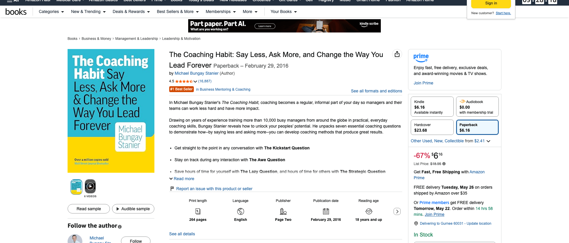 Amazon listing showing reviews on a popular coaching book