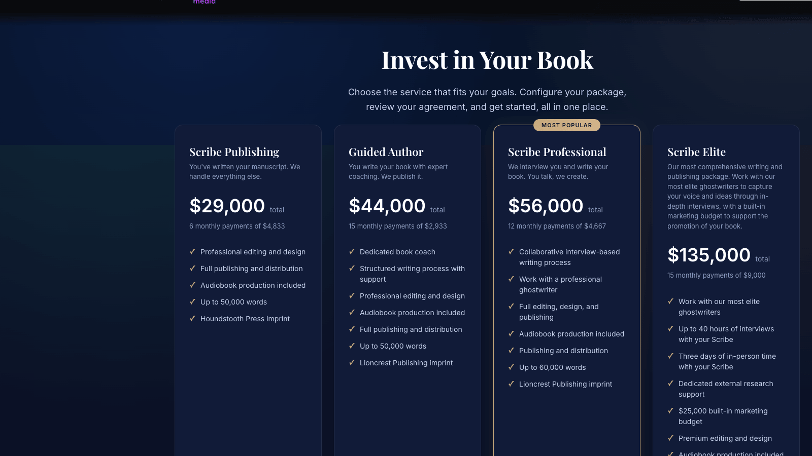 Scribe Media pricing page