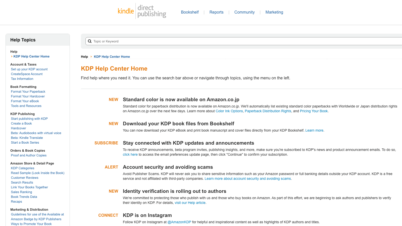 Amazon KDP Help Center home page