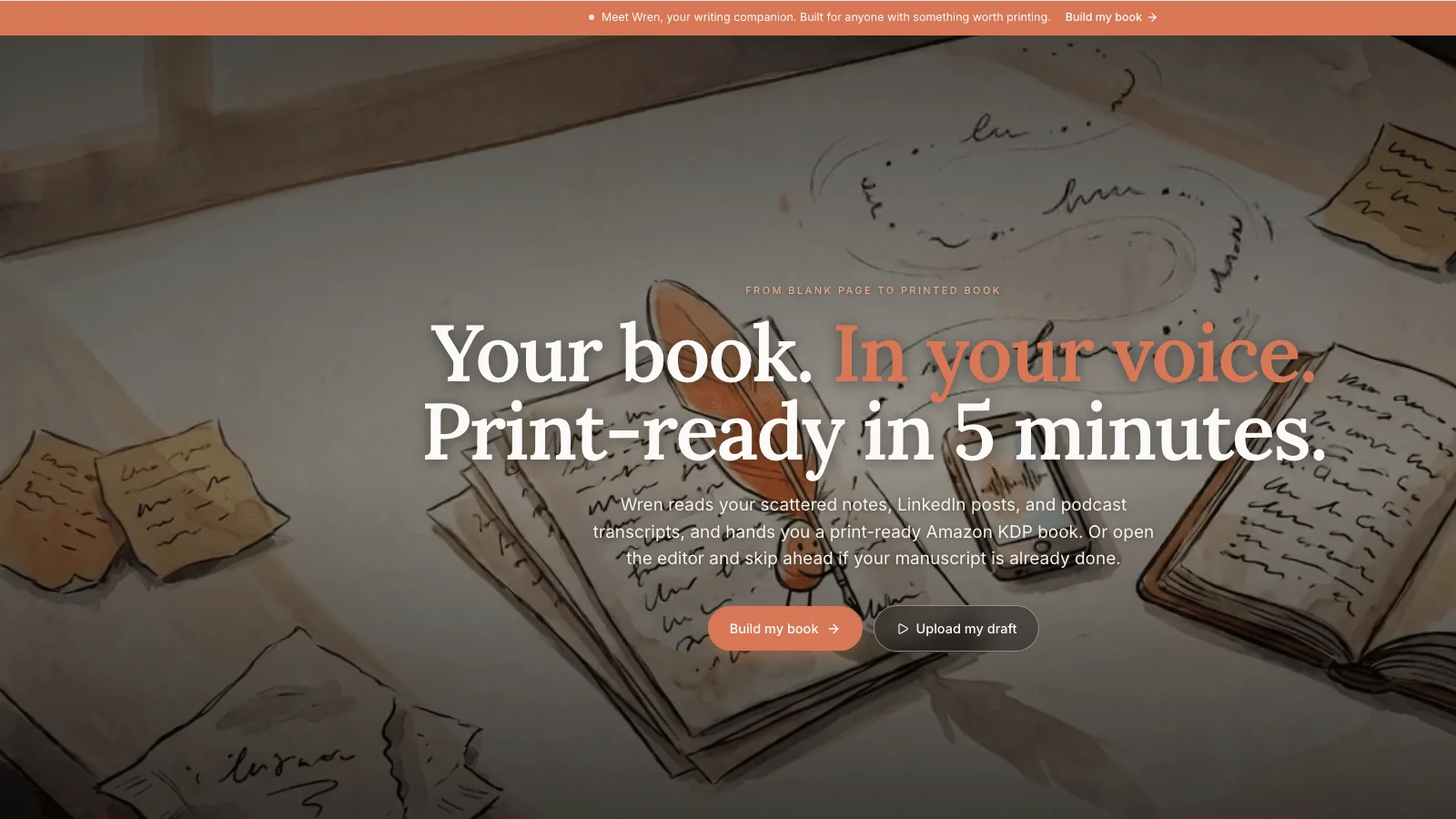 Built&Written homepage showing its content-to-book assembly product for entrepreneurs and coaches