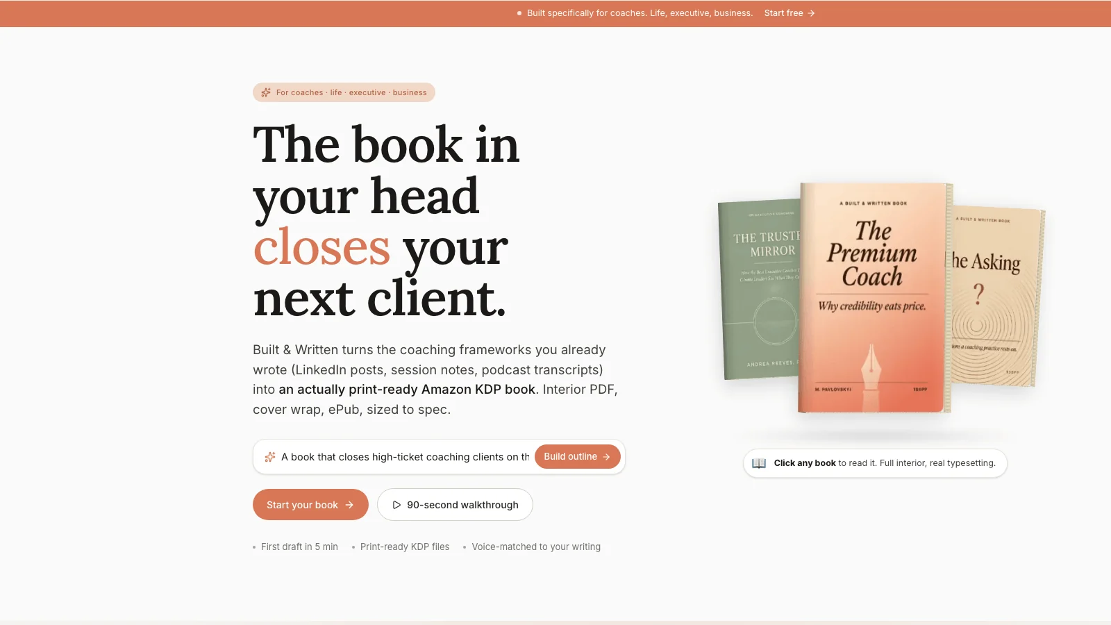 Built&Written coach landing page
