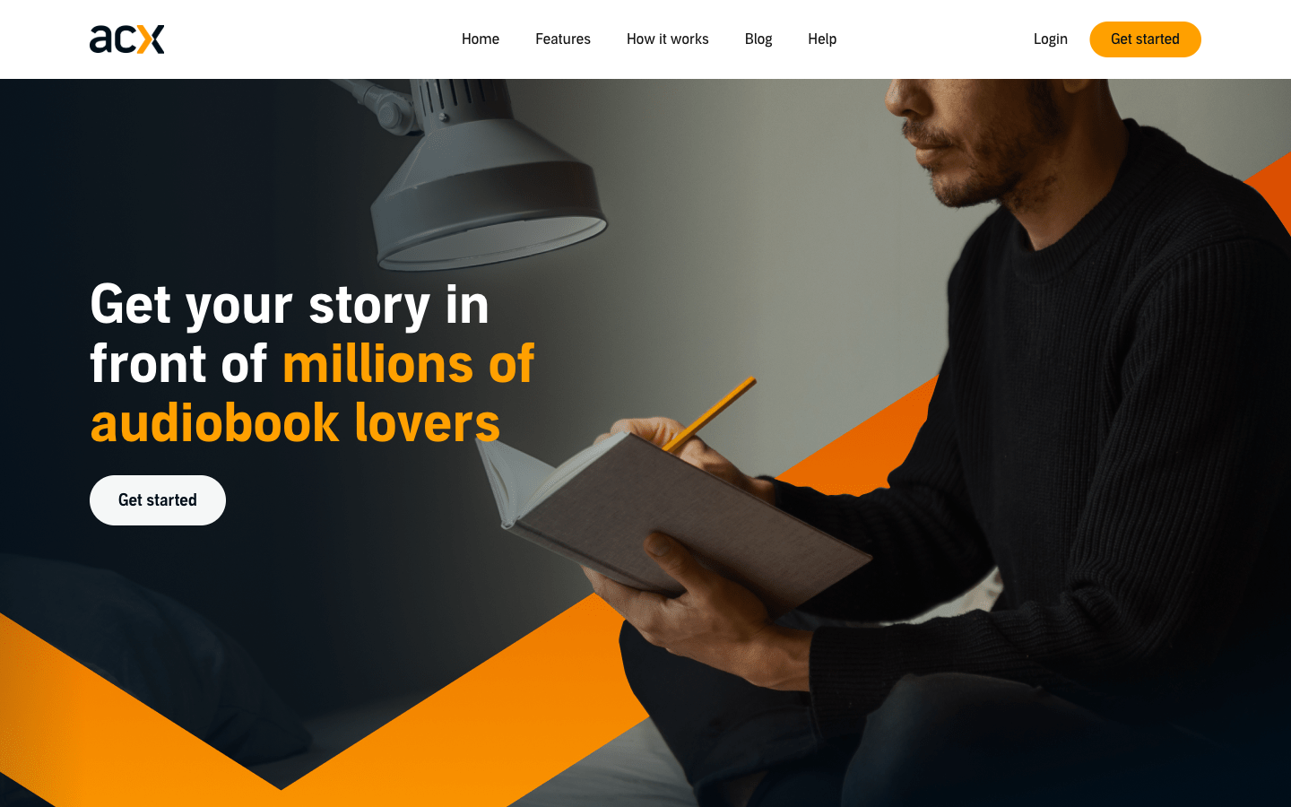 ACX homepage showing how authors turn books into audiobooks for Audible, Amazon, and Apple Books