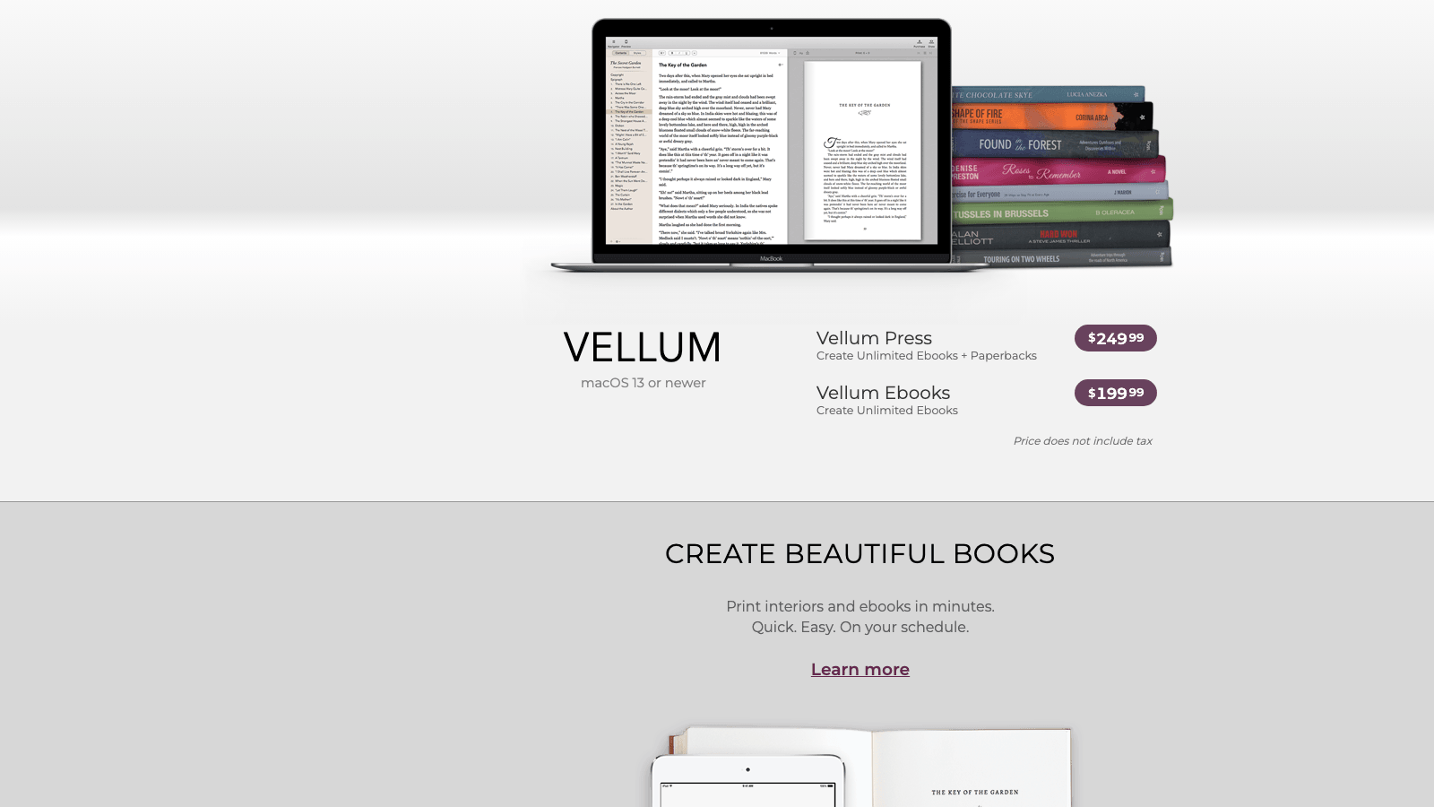 Vellum buy page showing two pricing tiers